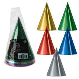 12 Pieces Pkgd Foil Cone Hats - Party Hats & Tiara