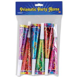 12 Pieces Prismatic Party Horns - New Years