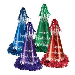 12 Pieces Fringed Foil Happy Birthday Party Hats - Party Hats & Tiara