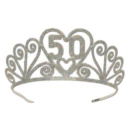 6 Pieces Glittered Metal  50  Tiara 2 Attachable Combs Included - Party Hats & Tiara