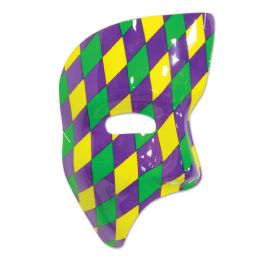 24 Wholesale Phantom Mask GoldeN-Yellow, Green, Purple Harlequin Design; Elastic Attached
