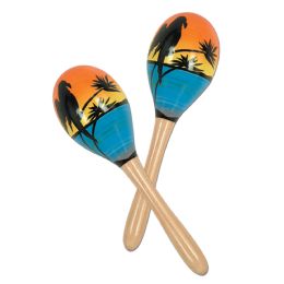 12 Wholesale Tropical Fun Party Maracas Wood; Hand Decorated