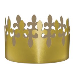 72 Pieces Gold Foil Fleur De Lis Crown Adjustable - Party Hats & Tiara