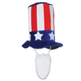 6 Pieces Plush Patriotic Hat w/Beard - Party Hats & Tiara