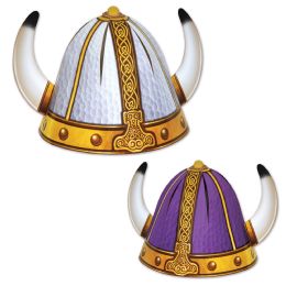 12 Pieces Viking Helmets Prtd 2 Sides W/different Designs; Assembly Required; One Size Fits Most - Hanging Decorations & Cut Out