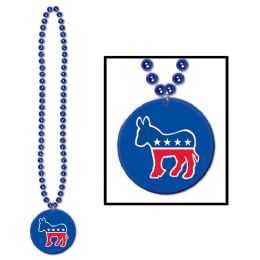 12 Pieces Beads w/Democratic Medallion - Party Necklaces & Bracelets