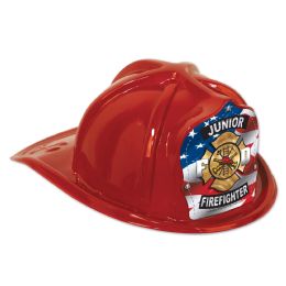 48 Pieces Red Plastic Jr Firefighter Hat - Party Hats & Tiara