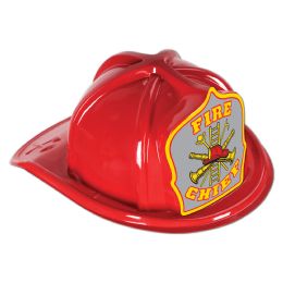 48 Wholesale Red Plastic Fire Chief Hat