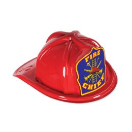 48 Pieces Red Plastic Fire Chief Hat - Party Hats & Tiara