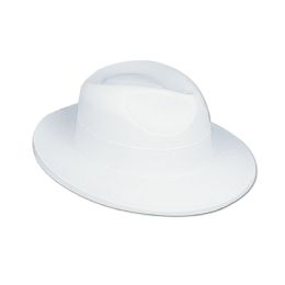 24 Pieces White Velour Fedora PlastiC-Backed Velour; One Size Fits Most - Party Hats & Tiara