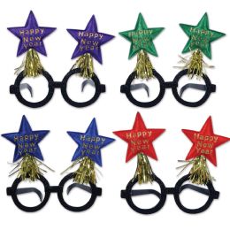 12 Pieces Glittered New Year Star Bopper Glasses Asstd Colors; One Size Fits Most - Party Novelties