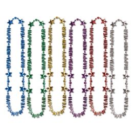 12 Pieces Happy New Year BeadS-OF-Expression Asstd Colors - Party Necklaces & Bracelets