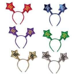 12 Pieces Happy New Year Star Boppers Asstd Colors; Attached To SnaP-On Headband - Party Novelties