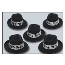 25 Bulk Swing Silver Fedora Black & Silver; One Size Fits Most