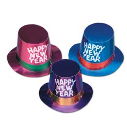 25 Pieces Foil Hi-Hats w/Glittered HNY - Party Hats & Tiara
