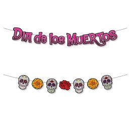12 Wholesale Dia De Los Muertos Streamer Set 12 Pieces W/12' Cord; Makes 2 Streamers; Assembly Required