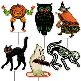 6 Wholesale Plastic Vintage Halloween Yard Signs 6 Metal Stakes Included; Assembly Required