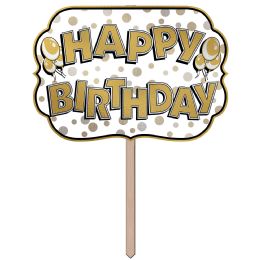 6 Pieces Foil Happy Birthday Yard Sign Foil/prtd 2 Sides; Attached To 24  Pine Stake - Hanging Decorations & Cut Out