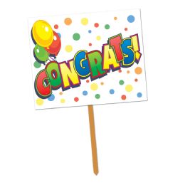 6 Pieces Congrats! Yard Sign Prtd 2 Sides; Attached To 24  Pine Stake - Hanging Decorations & Cut Out