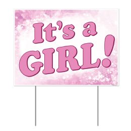 6 Pieces Plastic It's A Girl! Yard Sign - Hanging Decorations & Cut Out