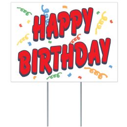 6 Wholesale Plastic Happy Birthday Yard Sign 2 Metal Stakes Included; Assembly Required