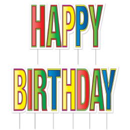 4 Wholesale Plas Jumbo Happy Birthday Yard Sign Set MultI-Color; 1 Pc  Happy ; Other Pc  Birthday ; 10 Metal Stakes Included; Assembly Required