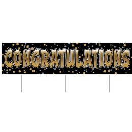6 Wholesale Plastic Jumbo Congratulations Yard Sign TrI-Fold Design; 3 Metal Stakes Included; Assembly Required