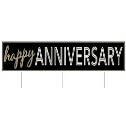 6 Wholesale Plastic Jumbo Happy Anniv Yard Sign TrI-Fold Design; 3 Metal Stakes Included; Assembly Required
