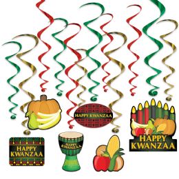 6 Pieces Happy Kwanzaa Whirls 6 Whirls W/icons; 6 Plain Whirls - Hanging Decorations & Cut Out