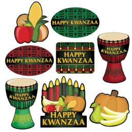 12 Pieces Happy Kwanzaa Cutouts Prtd 2 Sides - Hanging Decorations & Cut Out