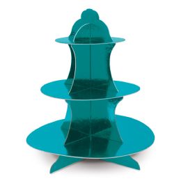 12 Wholesale Metallic Cupcake Stand Turquoise; Foil 2 Sides; Assembly Required