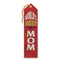 6 Pieces World's Best Mom Award Ribbon Red - Bows & Ribbons