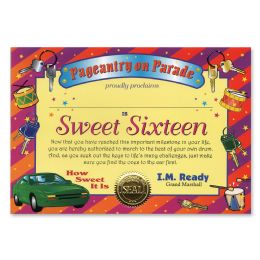 6 Pieces Sweet Sixteen Certificate - Party Novelties