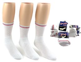 24 Wholesale Men's Athletic Crew Socks - White W/ Striped Band - Size 10-13