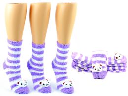 24 Wholesale Women's Fuzzy Ankle Socks With 3-D Cat - Size 9-11