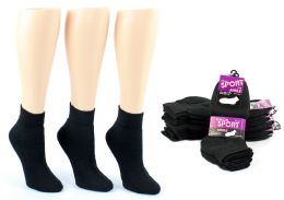 24 Wholesale Women's Athletic Ankle Socks - Black - Size 9-11