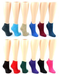 24 Pairs Women's Low Cut Terry Cloth Socks W/ NoN-Skid Grips - Womens Ankle Sock