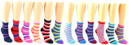24 Wholesale Women's Fuzzy Crew Socks - Striped Print - Size 9-11