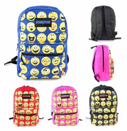12 Wholesale 17" Classic Puresport Emoji Print Backpacks - Assorted Colors