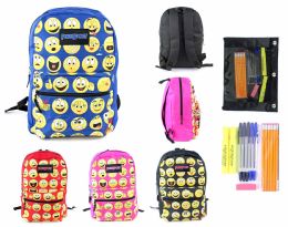 24 Wholesale 17" Classic Emoji Puresport Backpack & High School Supply Kit Sets