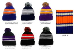 36 Wholesale Pom Pom Winter Knit Hats - Striped