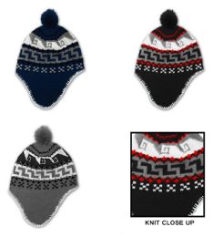 24 Wholesale Men's Fleece Lined Earflap Hats - Peruvian Prints