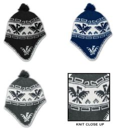 24 Bulk Men's Fleece Lined Earflap Hats - Peruvian Prints