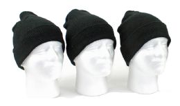 60 Pieces Adult Cuffed Knit Hats - Black Only - Winter Hats