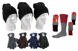 180 Pieces Adult Beanie Knit Hats, Men's Fleece Gloves, & Men's Thermal Socks Combo - Winter Sets Scarves , Hats & Gloves
