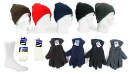 180 Pieces Men's Hat, Fleece Gloves, And Crew Socks Combo - Winter Sets Scarves , Hats & Gloves