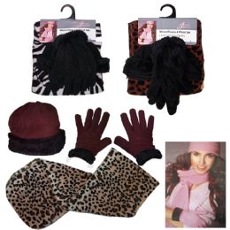 36 Wholesale Women's Fleece Hat, Fleece Glove, And Fleece Scarf Sets - Assorted Patterns