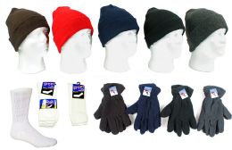 180 Wholesale Men's Hat, Fleece Gloves, And Tube Socks Combo