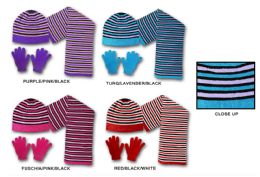 24 Wholesale Women's/girl's Hat, Glove, & Scarf Sets - Striped Designs