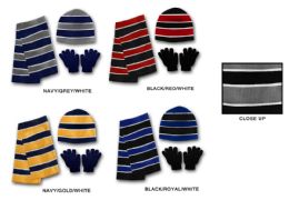 36 Pairs Men's/boy's Hat, Glove, & Scarf Sets - Striped Designs - Winter Sets Scarves , Hats & Gloves